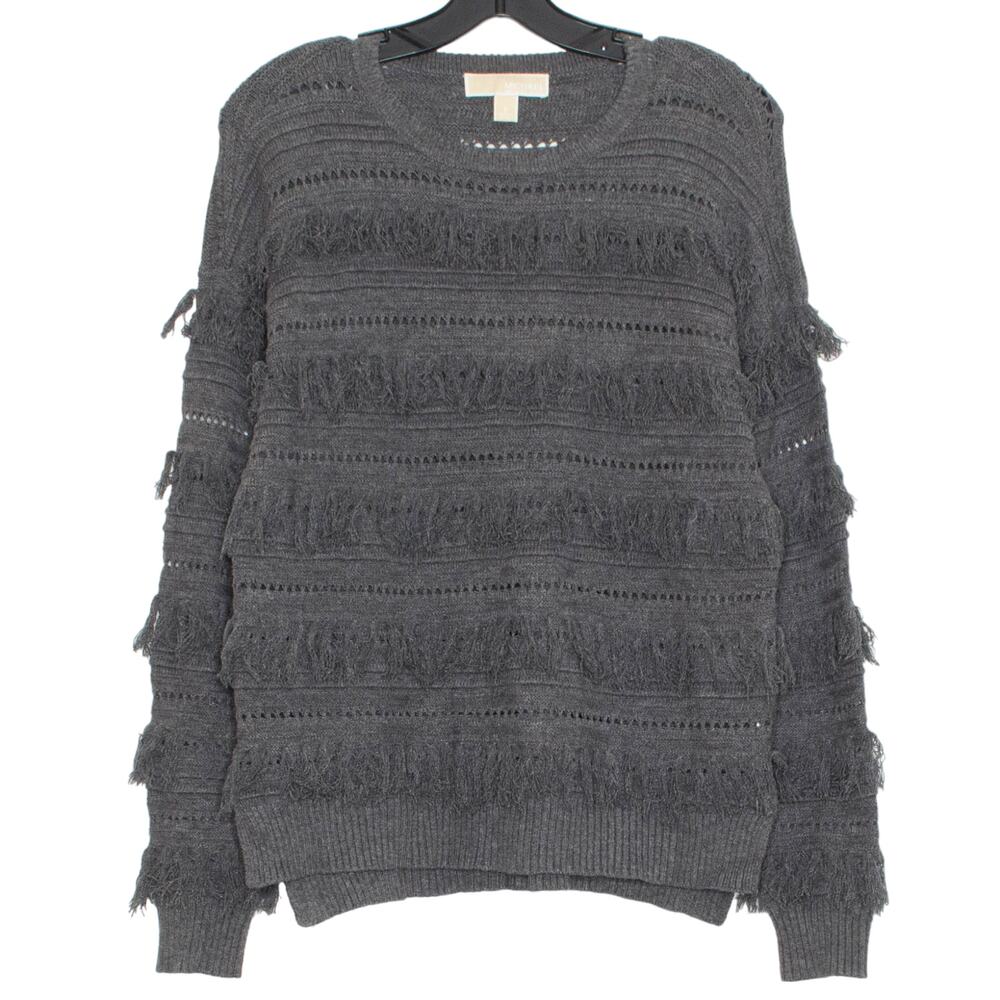 Michael Kors Sweater Fringe Oversized Cozy Statement Casual Festival Boho Gray S